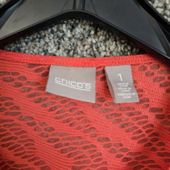 Chicos Top Womens 1 US Medium Orange Open Knit Scoop Neck 3/4 Sleeve Casual - Picture 6 of 7